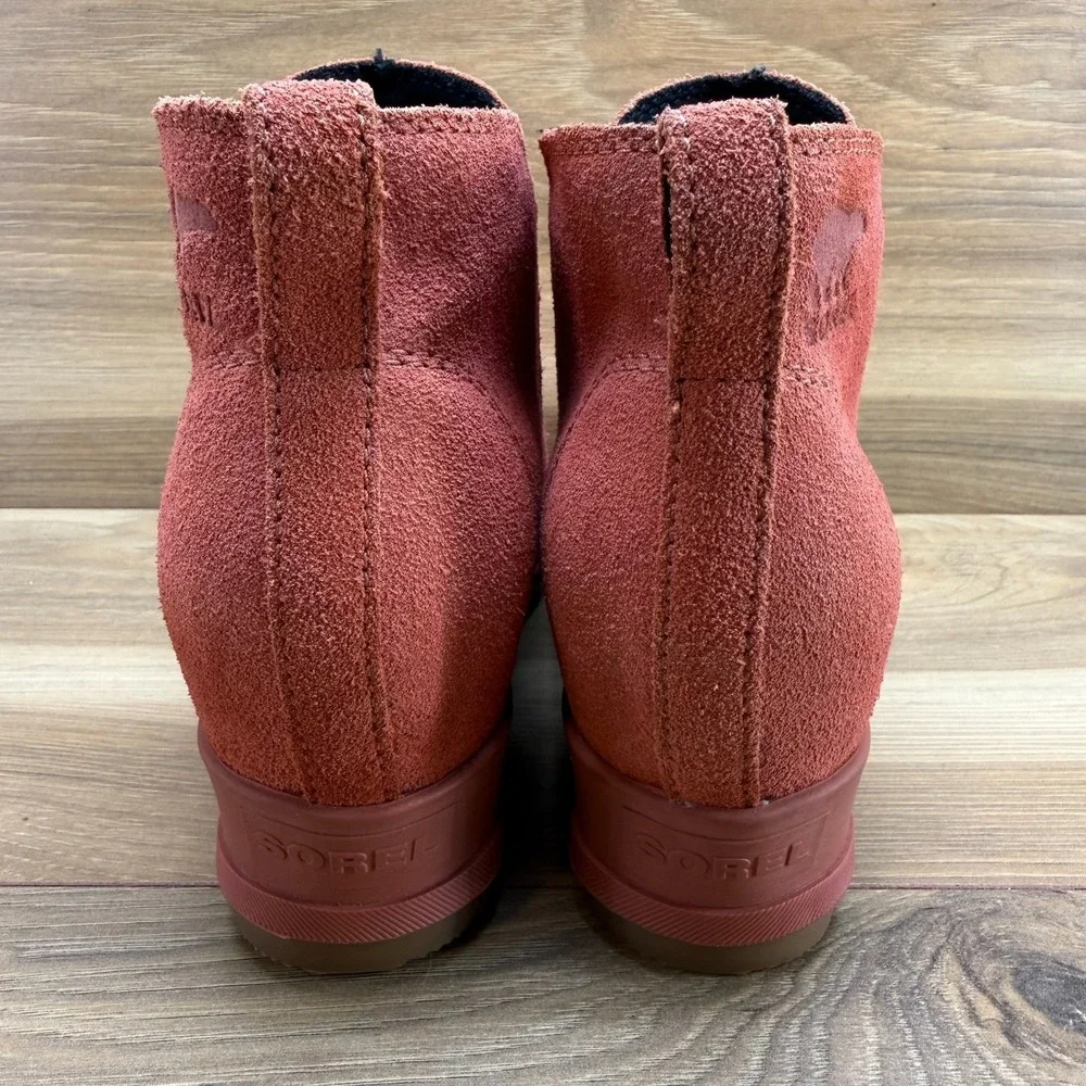 Sorel Evie Ankle Wedge Boots Womens 6 Warp Red‎ Suede Slip On